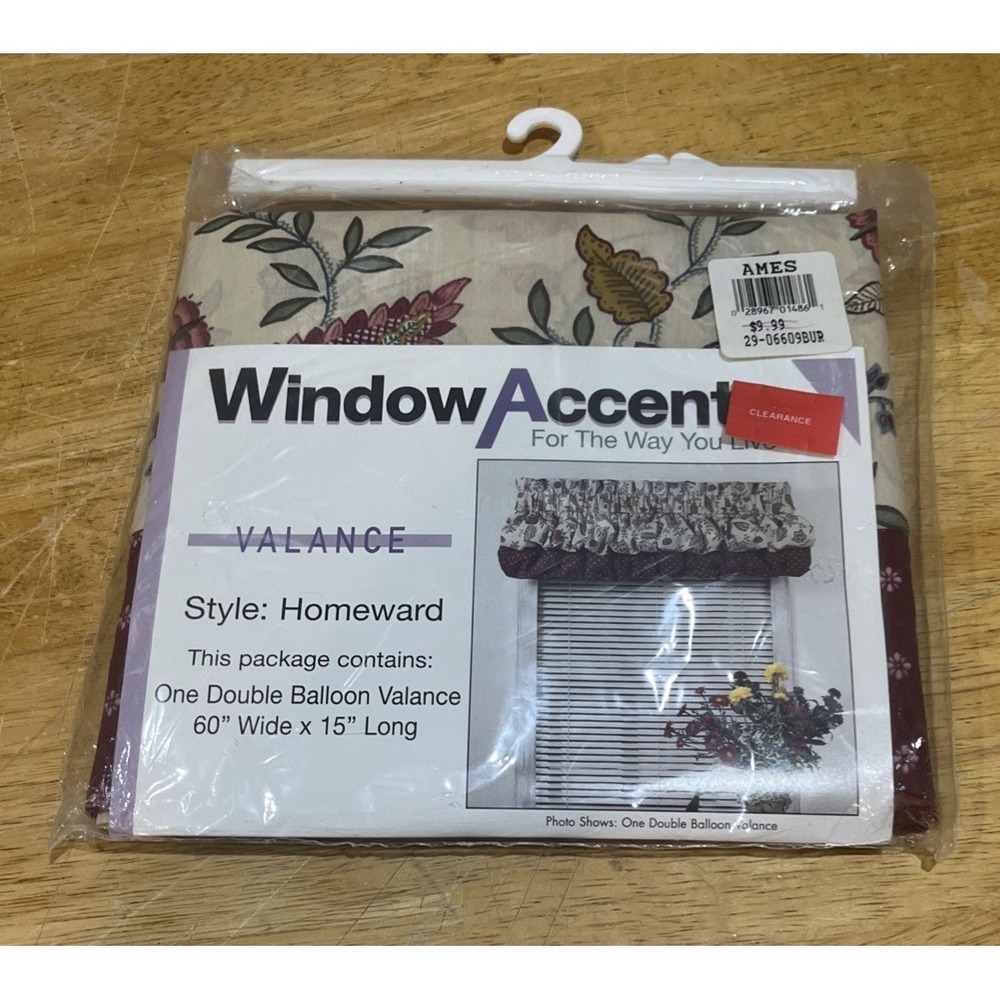 Vtg Ames Store Double Balloon Valance Homeward‎ Floral Garden Maroon 60x15"